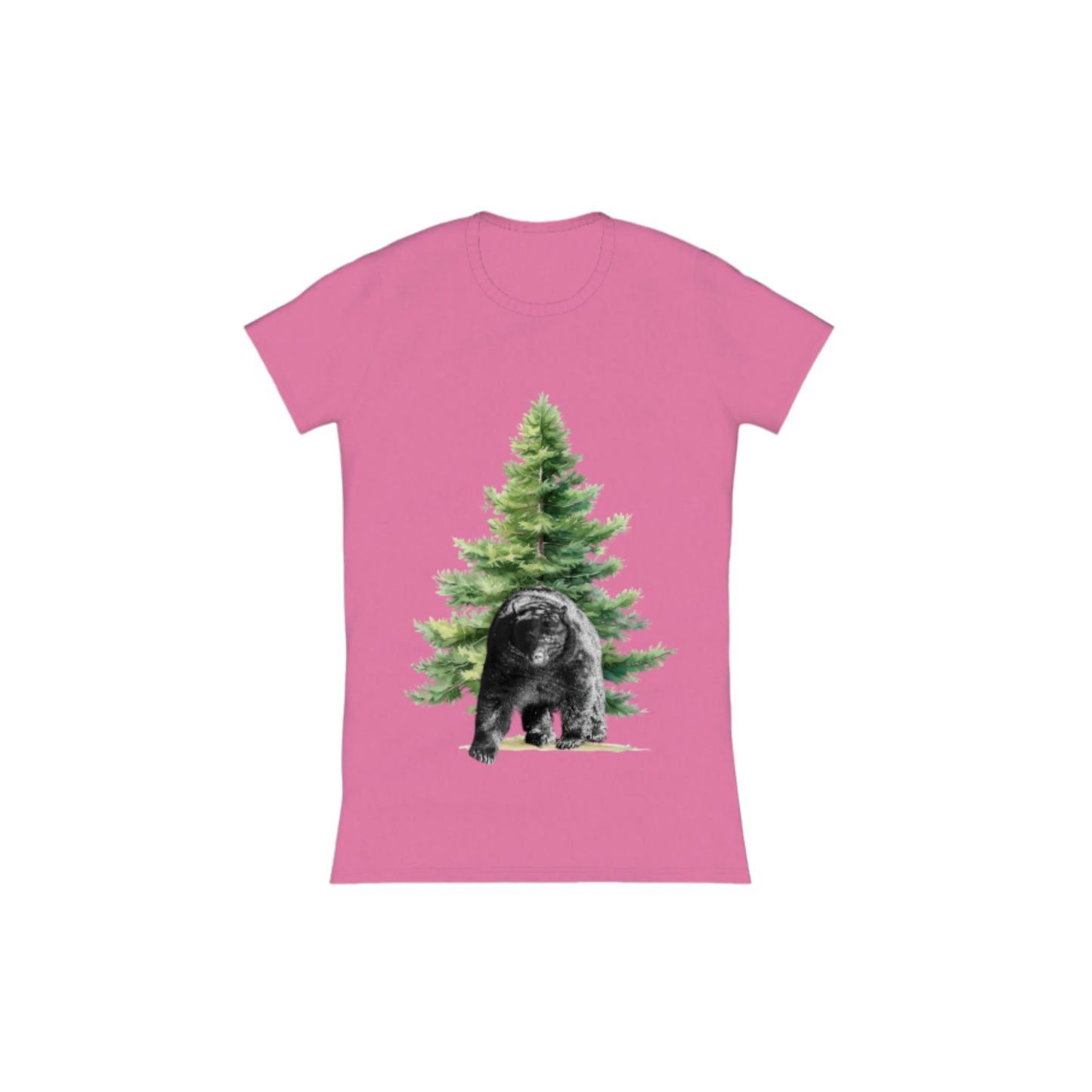 Observant Bear Comfort Slim Fit T-Shirt. The image is of a bear in front of a tree.  by van isle goddess dot com