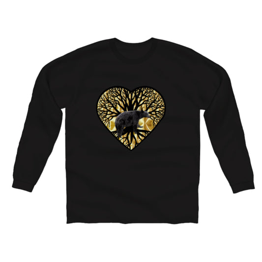 Bear Heart Comfort Long Sleeve T-shirt. The image is of a heart with the tree of life and bear. by van isle goddess dot com