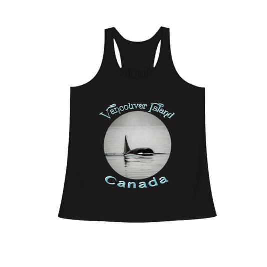 Orca Spray Vancouver Island Canada Flow Racerback Tank Top.  The image on the front shows two sea lions on a abstract ocean blue background. By van isle goddess dot com