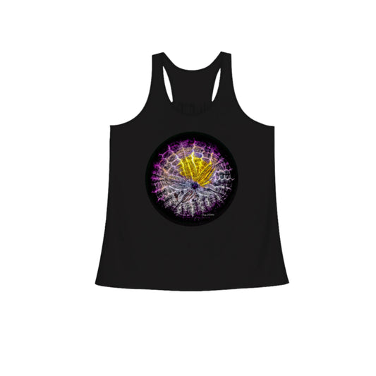 Spotlight Sand Dollar Flow racerback tank top.  The image on the front is of a sand dollar. by van isle goddess dot com