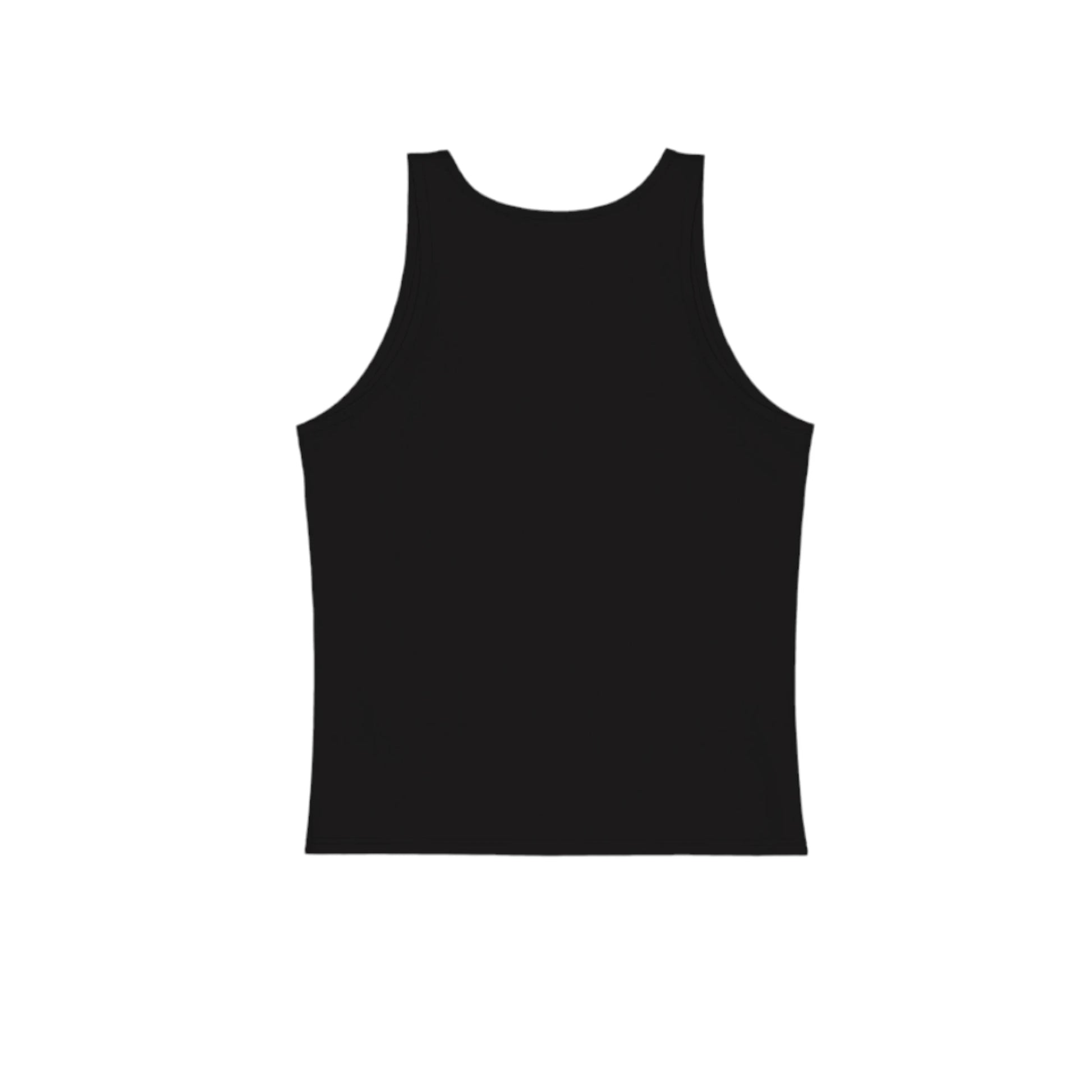 The back of the black unisex tank top.