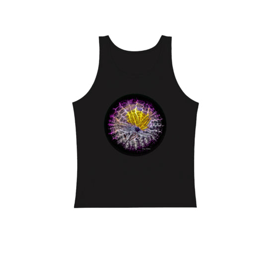 Spotlight Sand Dollar Premium Unisex Tank Top in black.  The image on the front of the top is of a sand dollar artwork by roxy hurtubise van isle goddess dot com