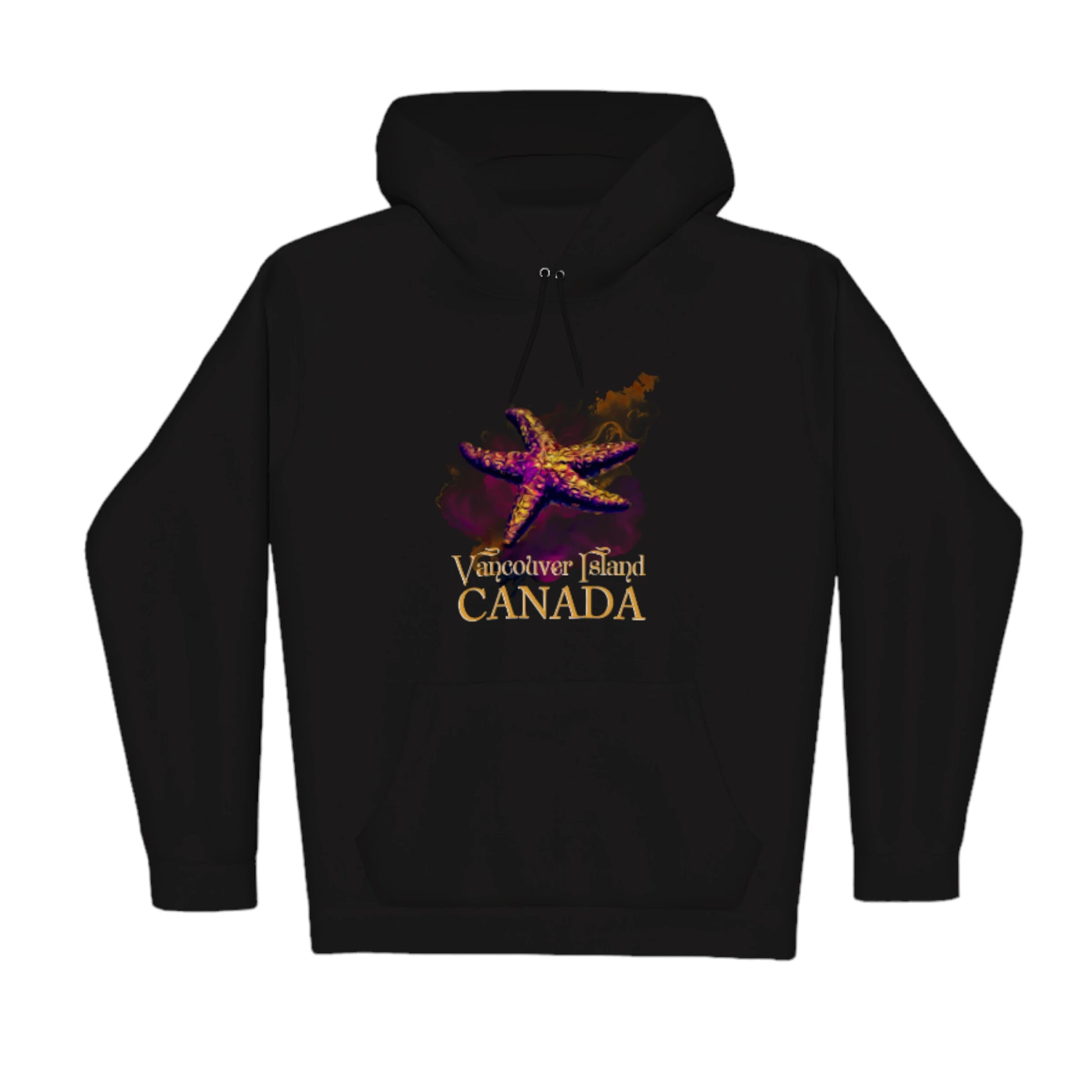 Star Track Vancouver Island Canada Premium Pullover Hoodie. The image is of a starfish with a colourful abstract background. The words read Vancouver Island Canada.