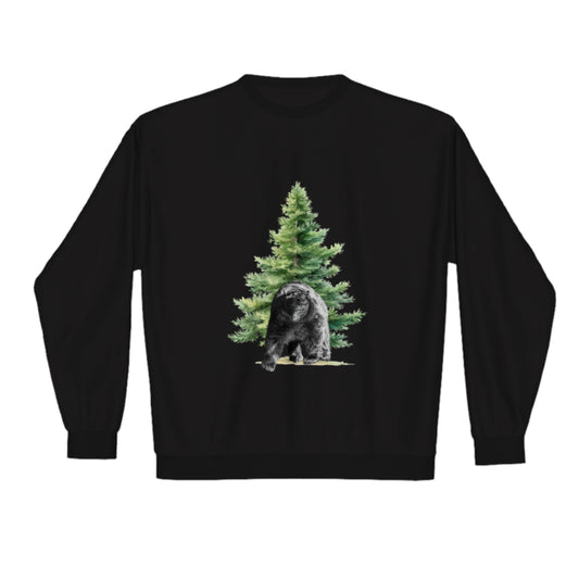 Observant Bear Premium Crewneck Sweatshirt. The image is of a bear in front of a tree.