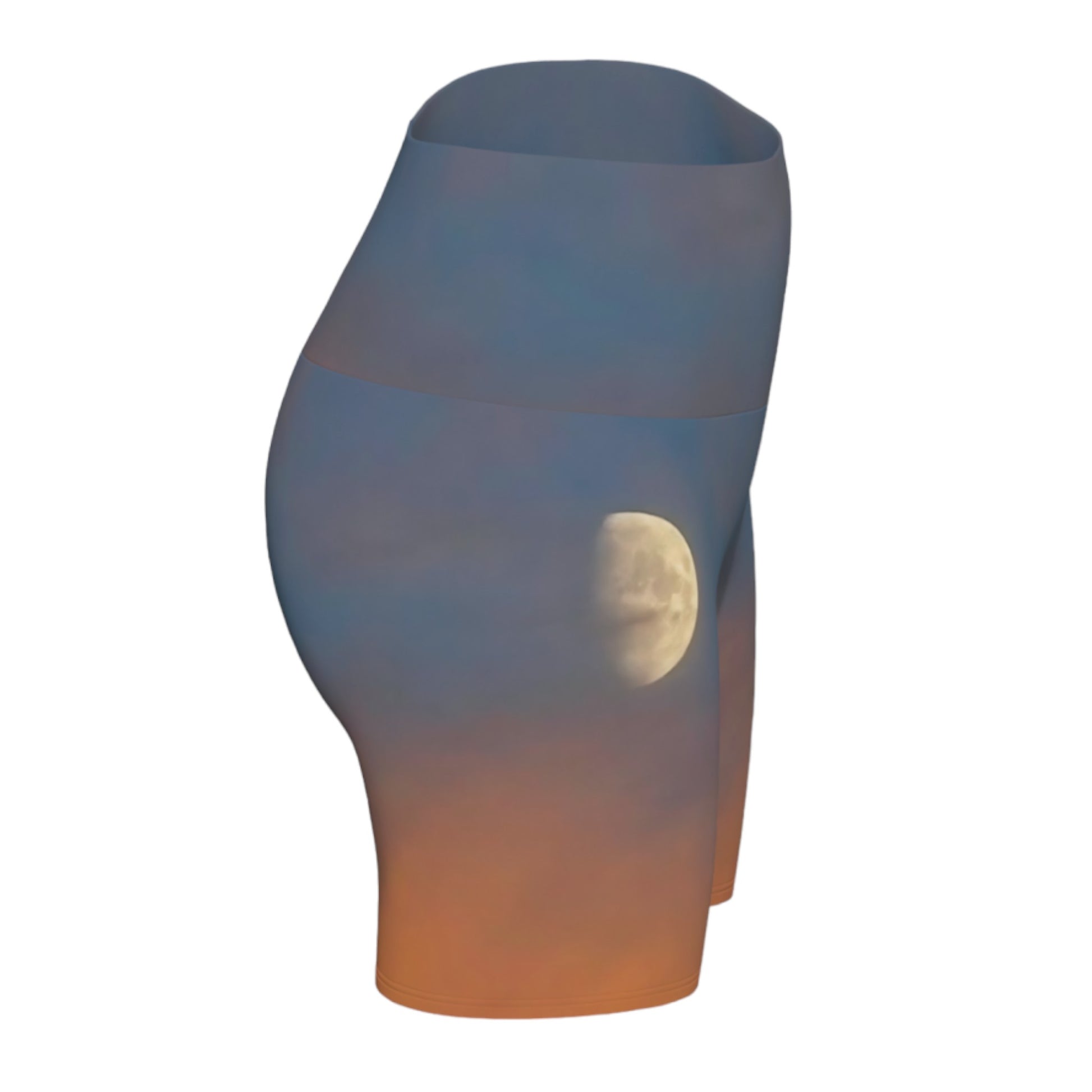 Right side of the full moon yoga shorts. Featuring a image of the full moon .