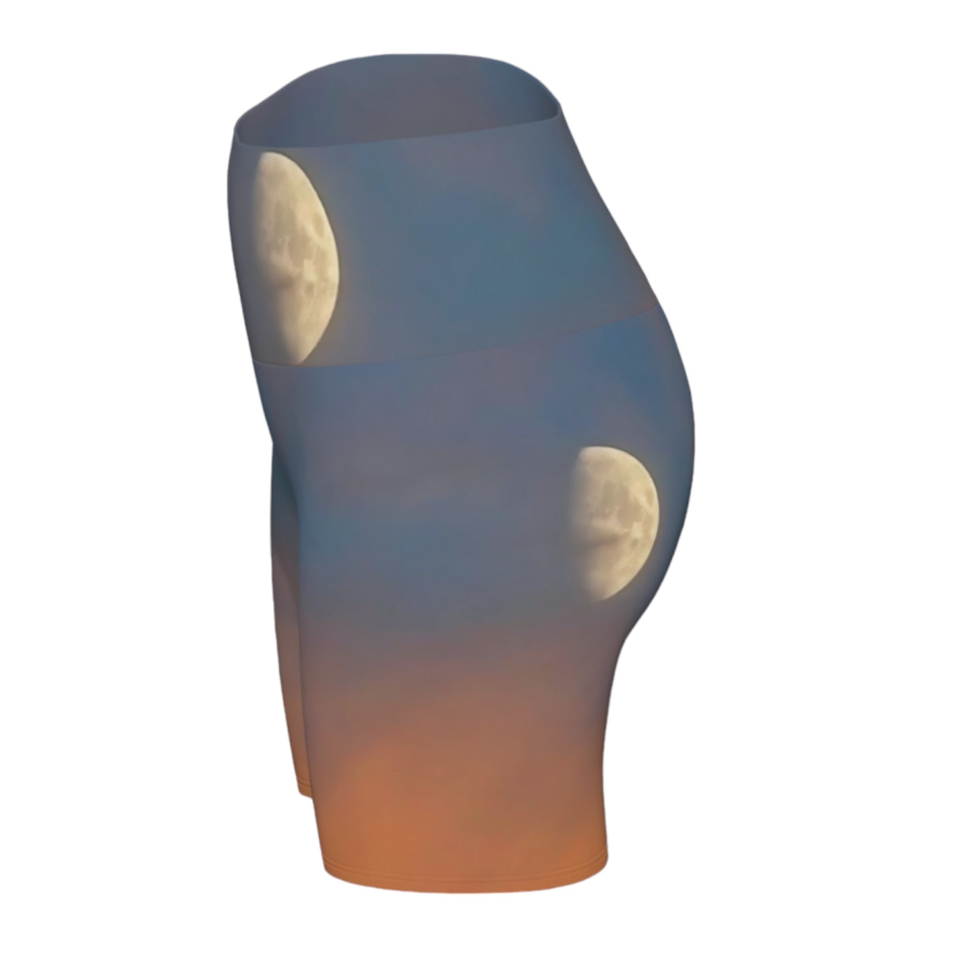 Left side of the full moon yoga shorts. Featuring a image of the full moon .