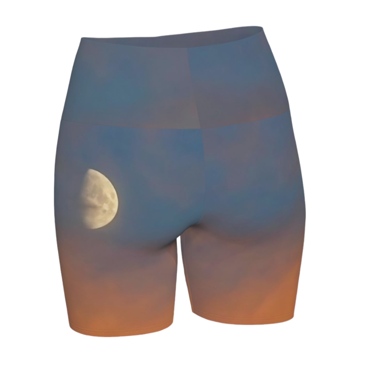 Back side of the full moon yoga shorts. Featuring a image of the full moon .