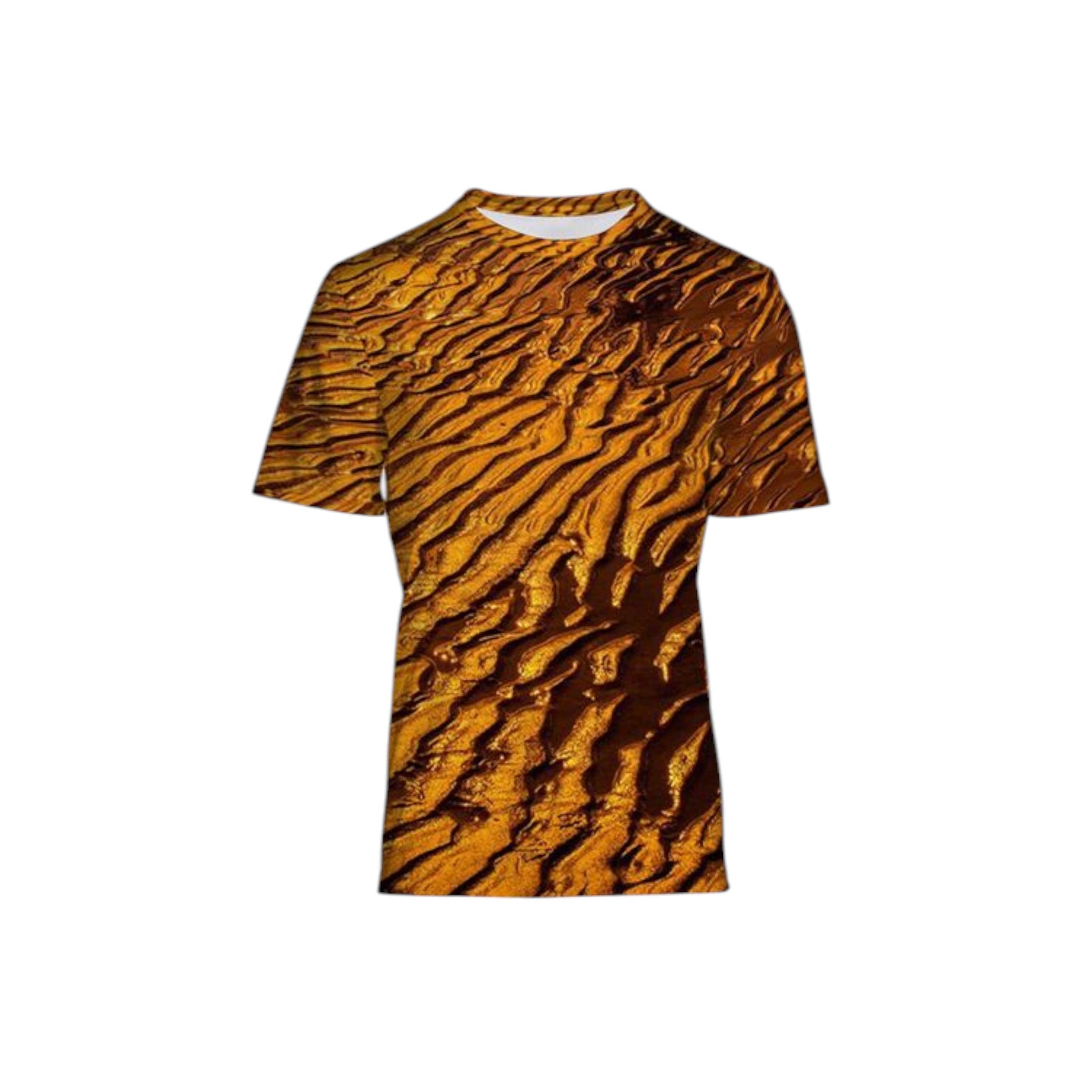 All over printed men's Vancouver island t-shirt. The image is of the sand at low tide at sunset.