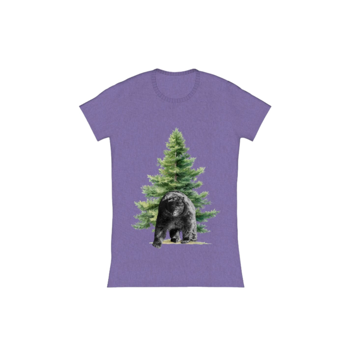 Observant Bear Comfort Slim Fit T-Shirt. The image is of a bear in front of a tree.  by van isle goddess dot com