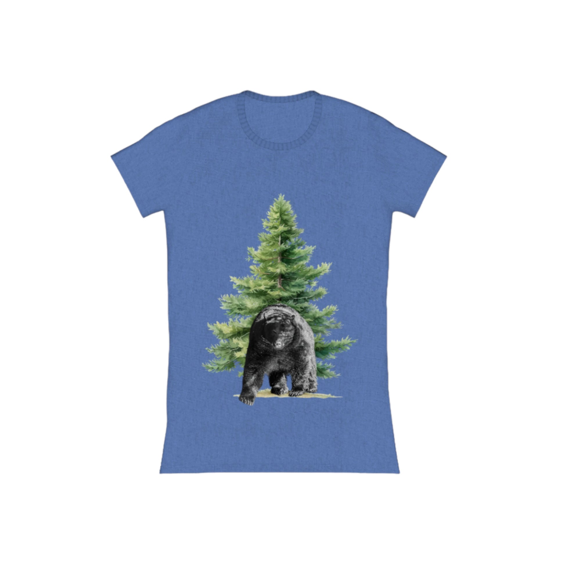 Observant Bear Comfort Slim Fit T-Shirt. The image is of a bear in front of a tree.  by van isle goddess dot com