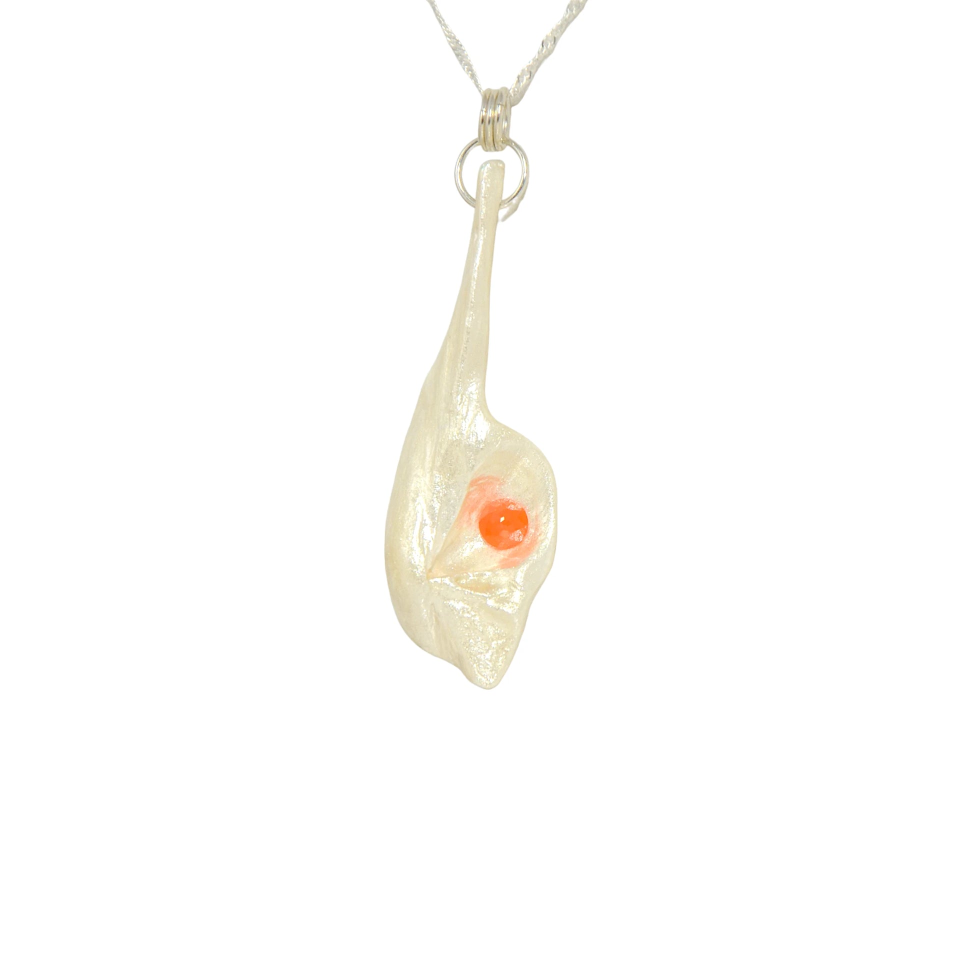 Tequila Sunrise natural seashell pendant a rose cut Carnelian gemstone.