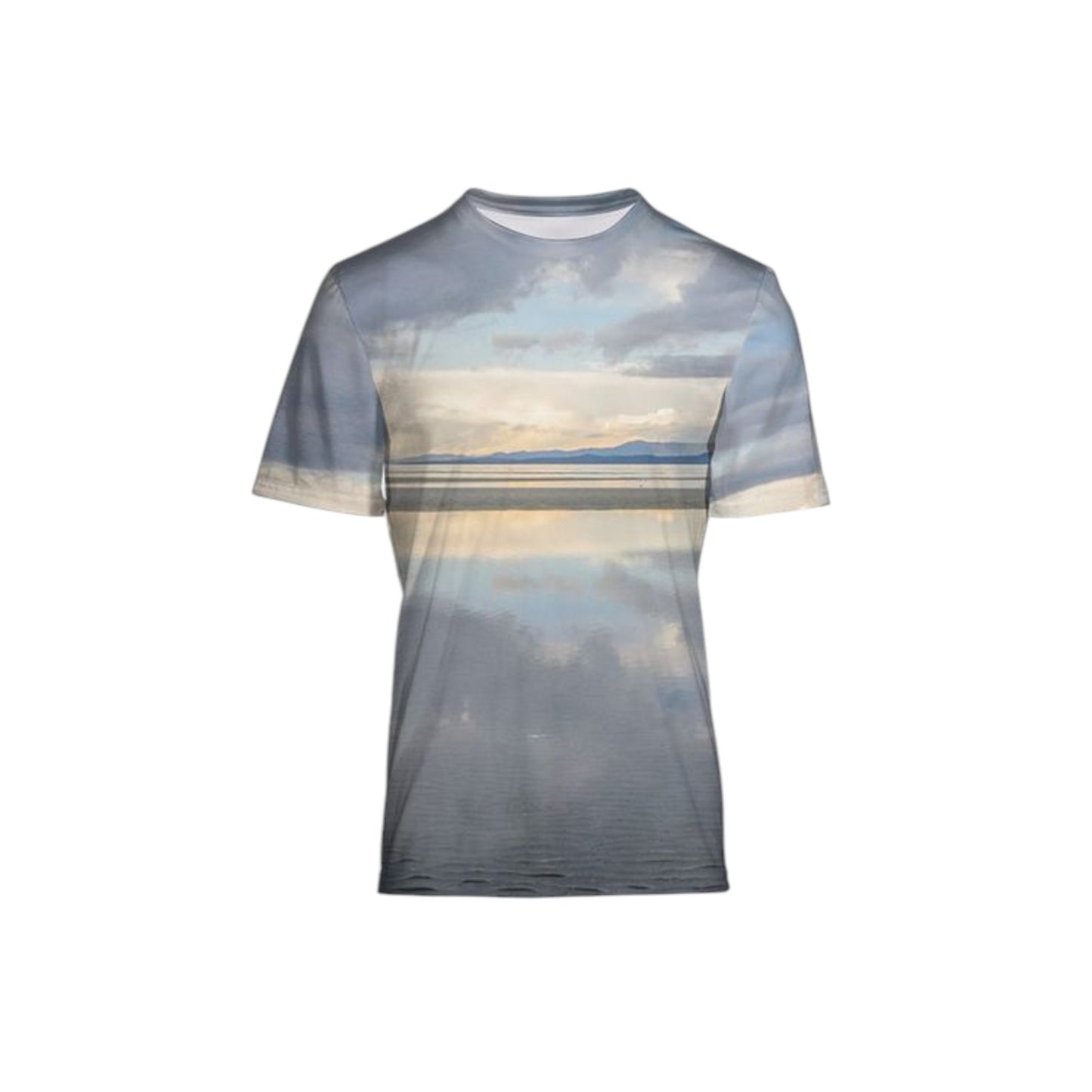 All over print men's Vancouver Island T-shirt.  The image is of a early morning sunrise in Parksville over the beach.  