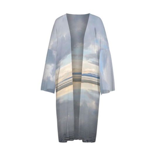 All over print long sleeve kimono featuring early morning sunrise colours.