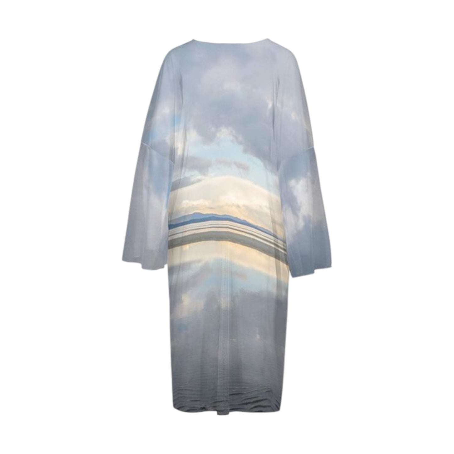 Back side All over print long sleeve kimono featuring early morning sunrise colours.