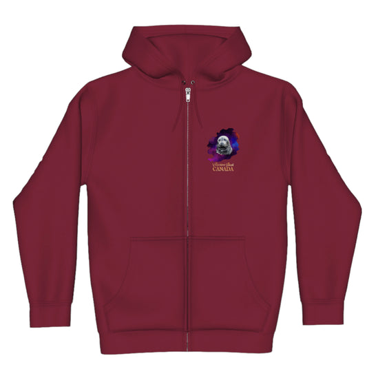 I Love Lucy Vancouver Island Canada Premium Zipper Hoodie. The image is of a harbour seal and is printed on both sides of the hoodie.