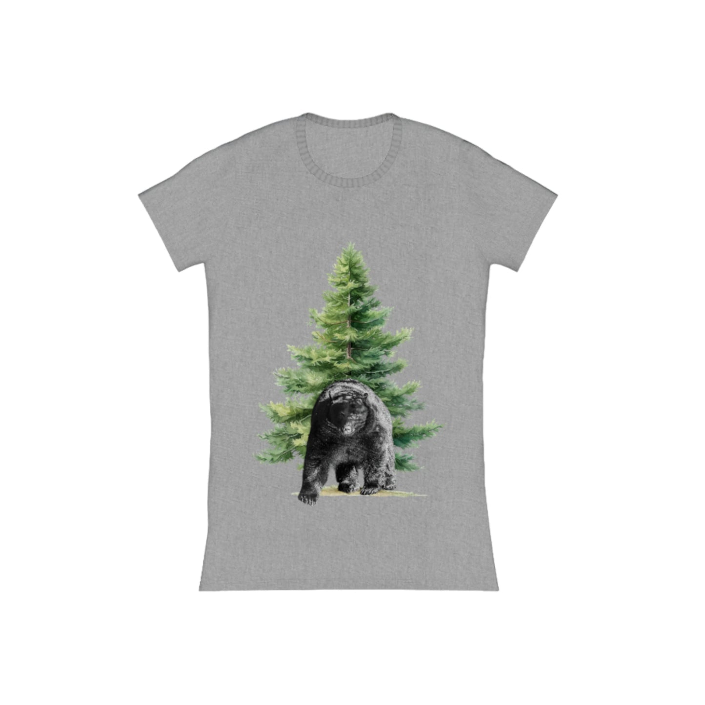 Observant Bear Comfort Slim Fit T-Shirt. The image is of a bear in front of a tree.  by van isle goddess dot com