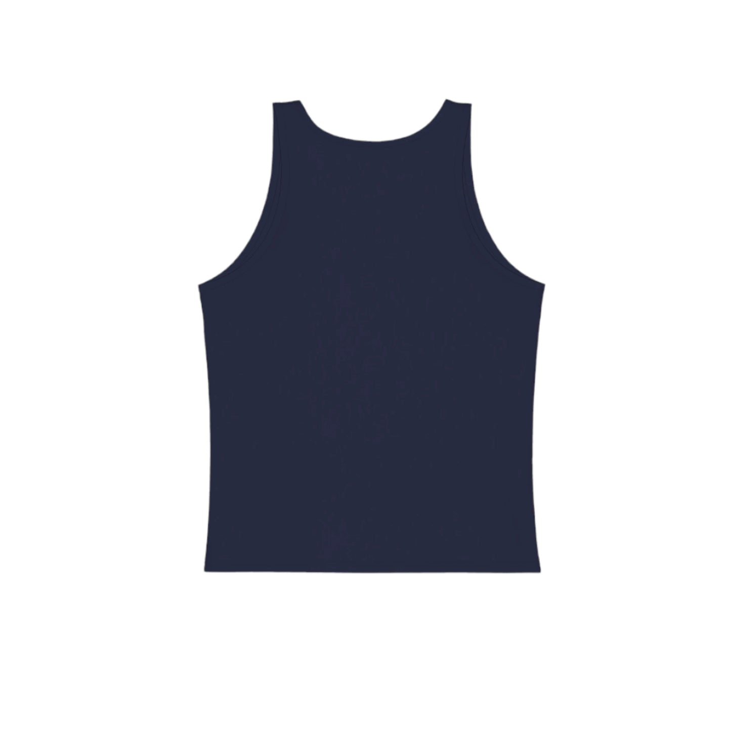 The back of the navy unisex tank top