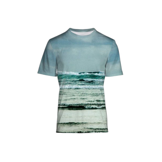 All over print men's Vancouver Island t-shirts featuring the ocean waves at Long Beach Tofino.