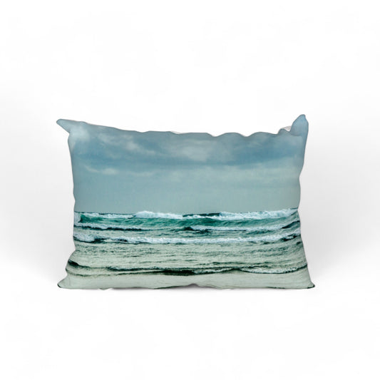 Throw pillow cover with image of ocean waves