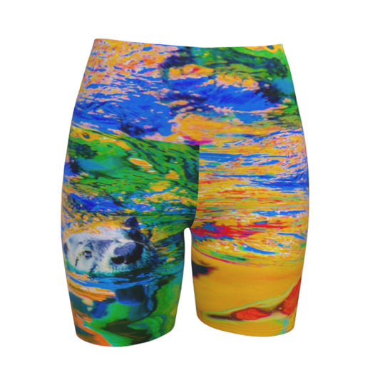 All over print Otter Art yoga shorts. Image is that of a sea otter.