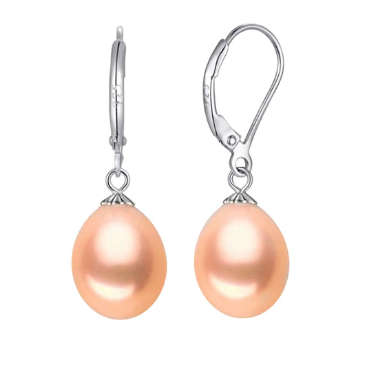 Pink Pearl Drop Earrings Leverback