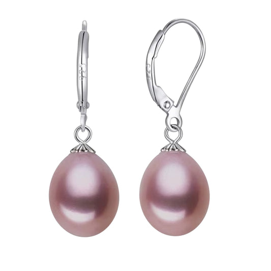 Purple Pearl earrings with leverback clasp.