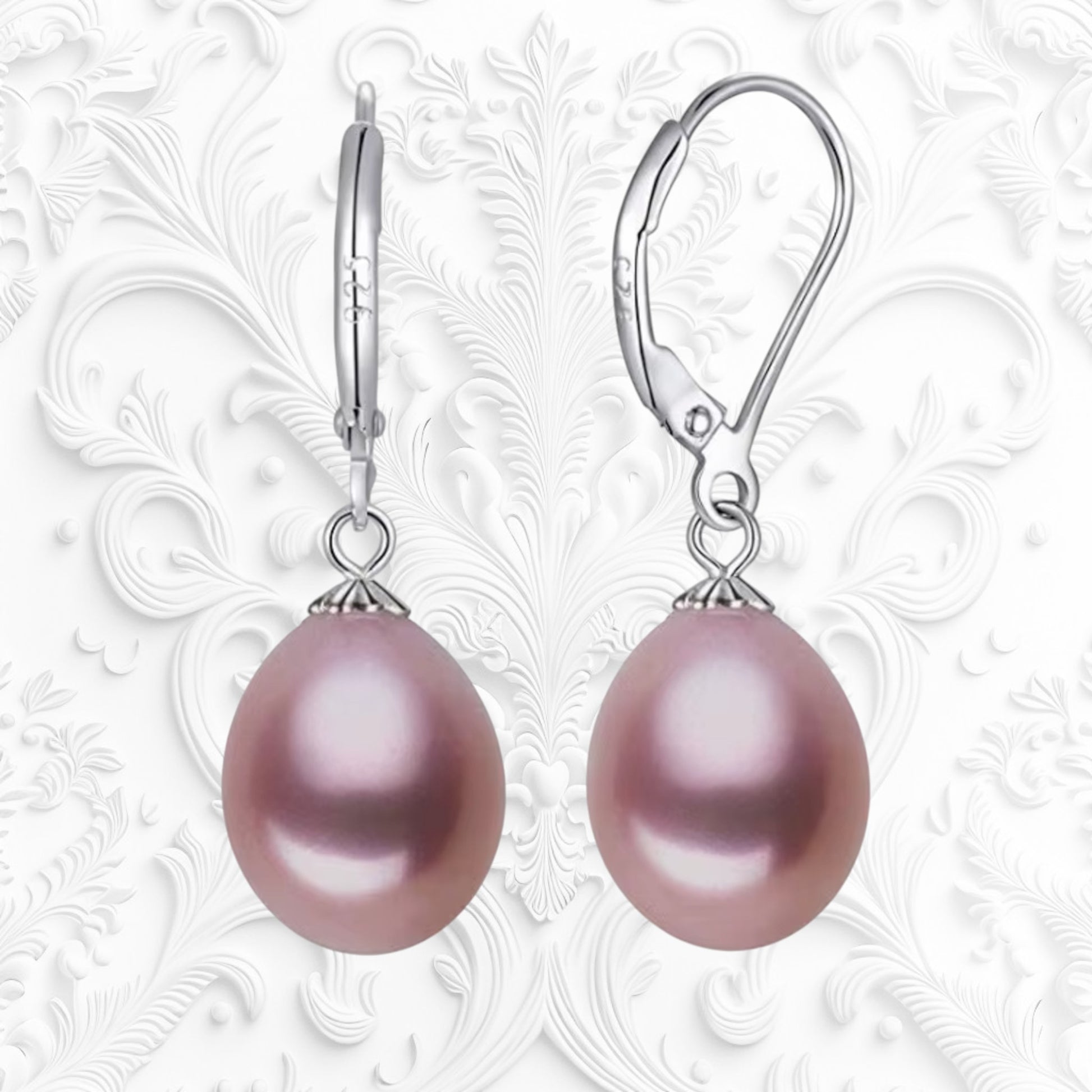 Purple Pearl earrings with leverback clasp.