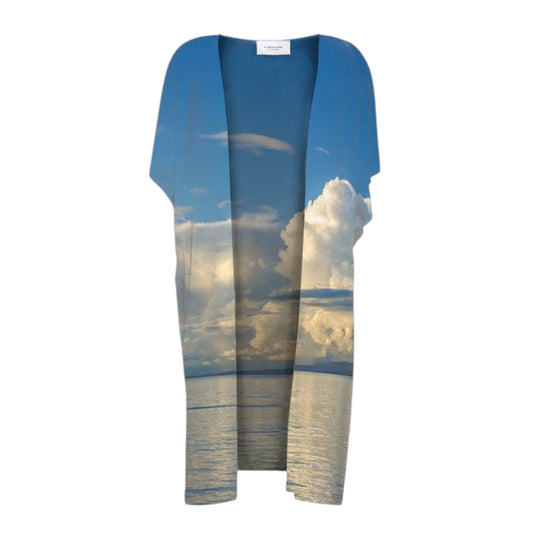 all over print short sleeve kimono wrap featuring image of Qualicum Beach in the summer.