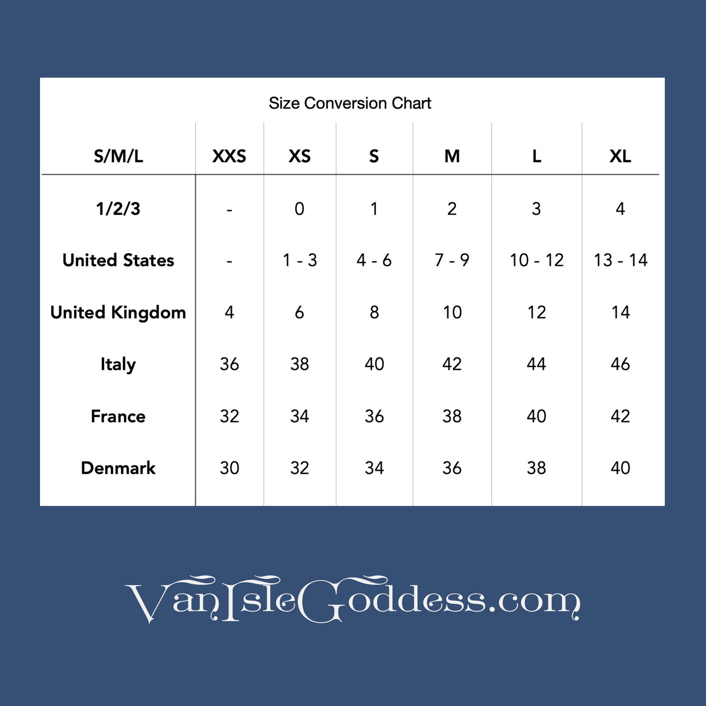 Size conversion guide