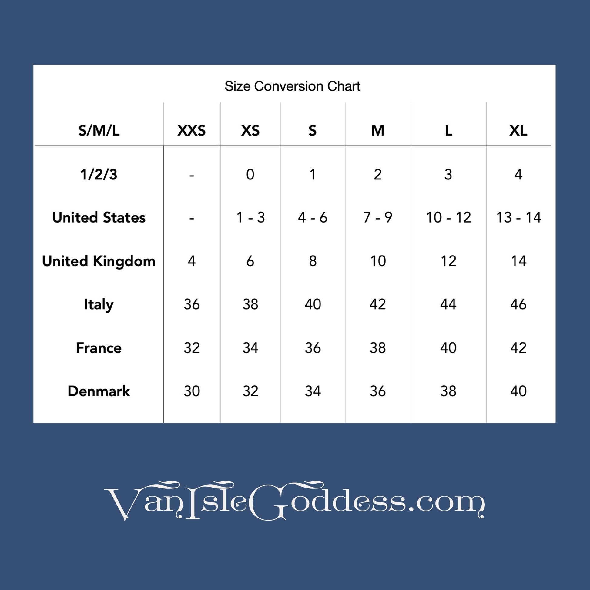 Size conversion guide