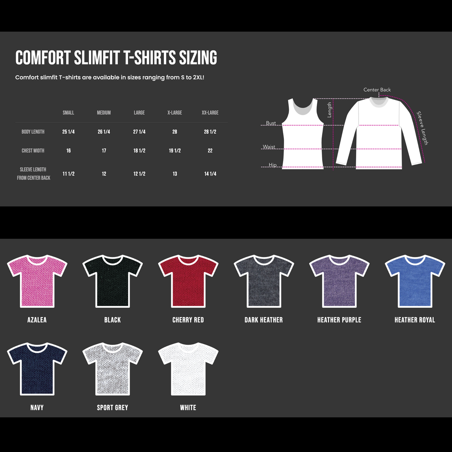 Comfort slim fit t shirt size chart