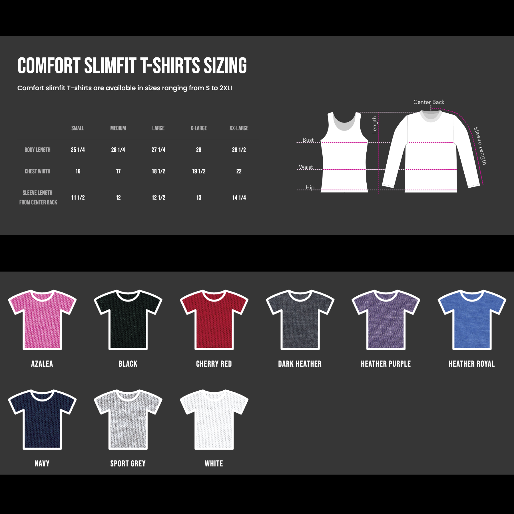 comfort slim fit t shirt size chart