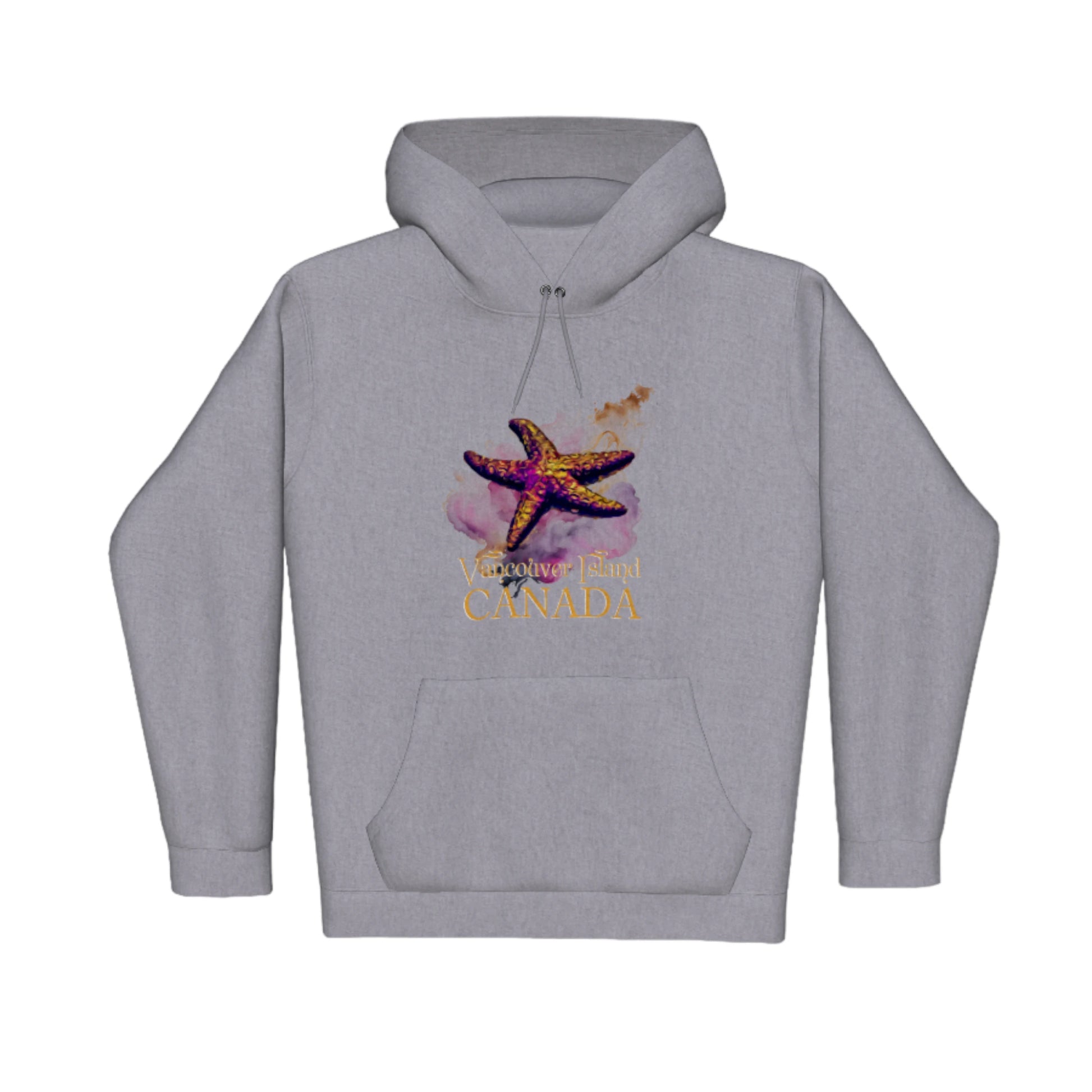 Star Track Vancouver Island Canada Premium Pullover Hoodie. The image is of a starfish with a colourful abstract background. The words read Vancouver Island Canada.