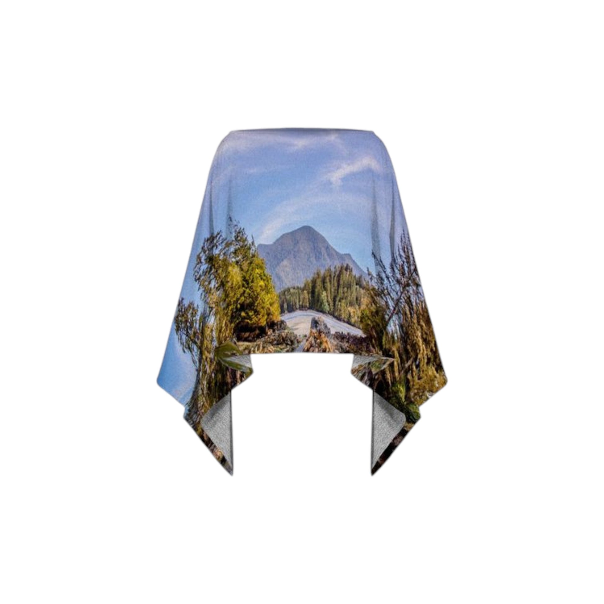 All over print poncho featuring image of Tofino Inlet.