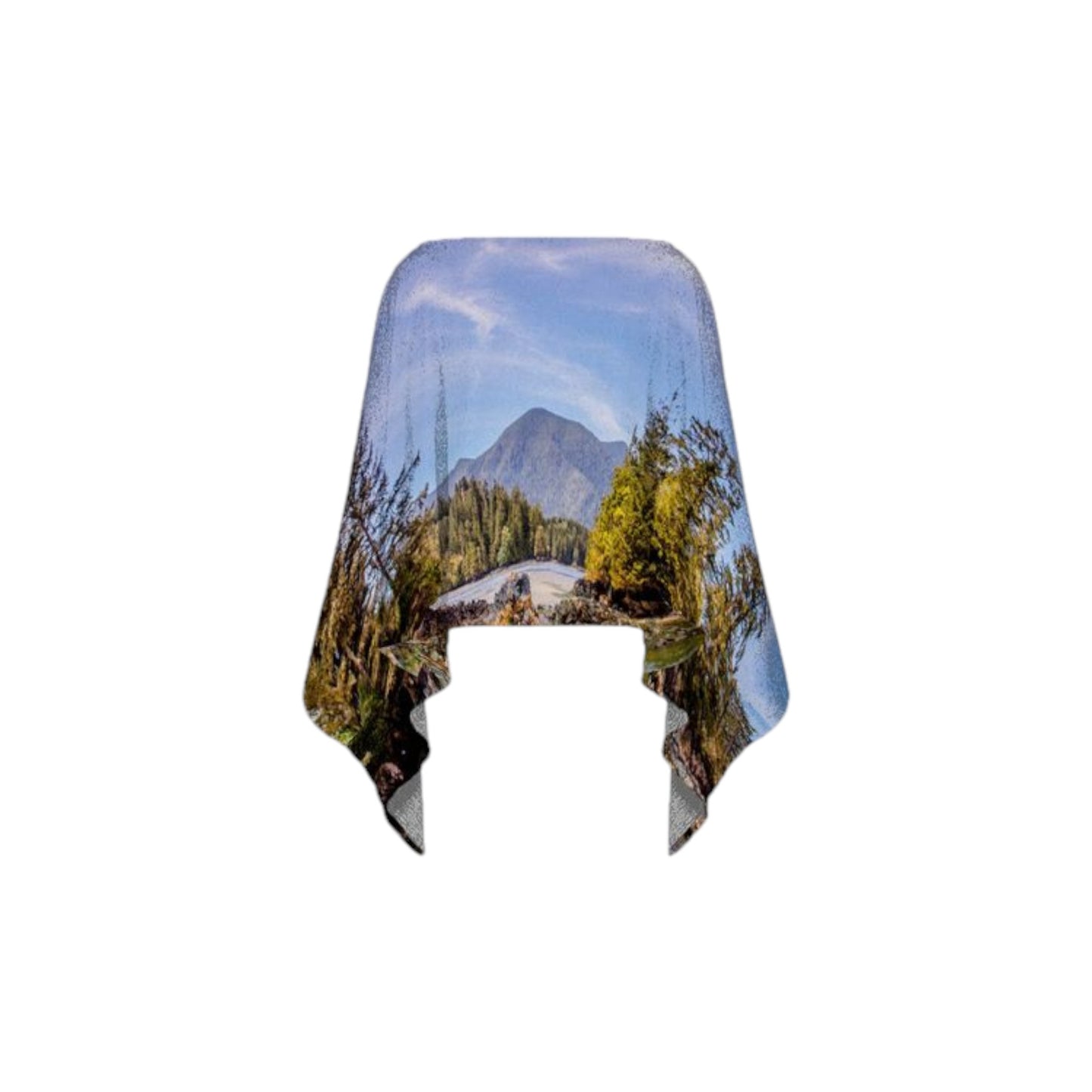 All over print poncho featuring image of Tofino Inlet.