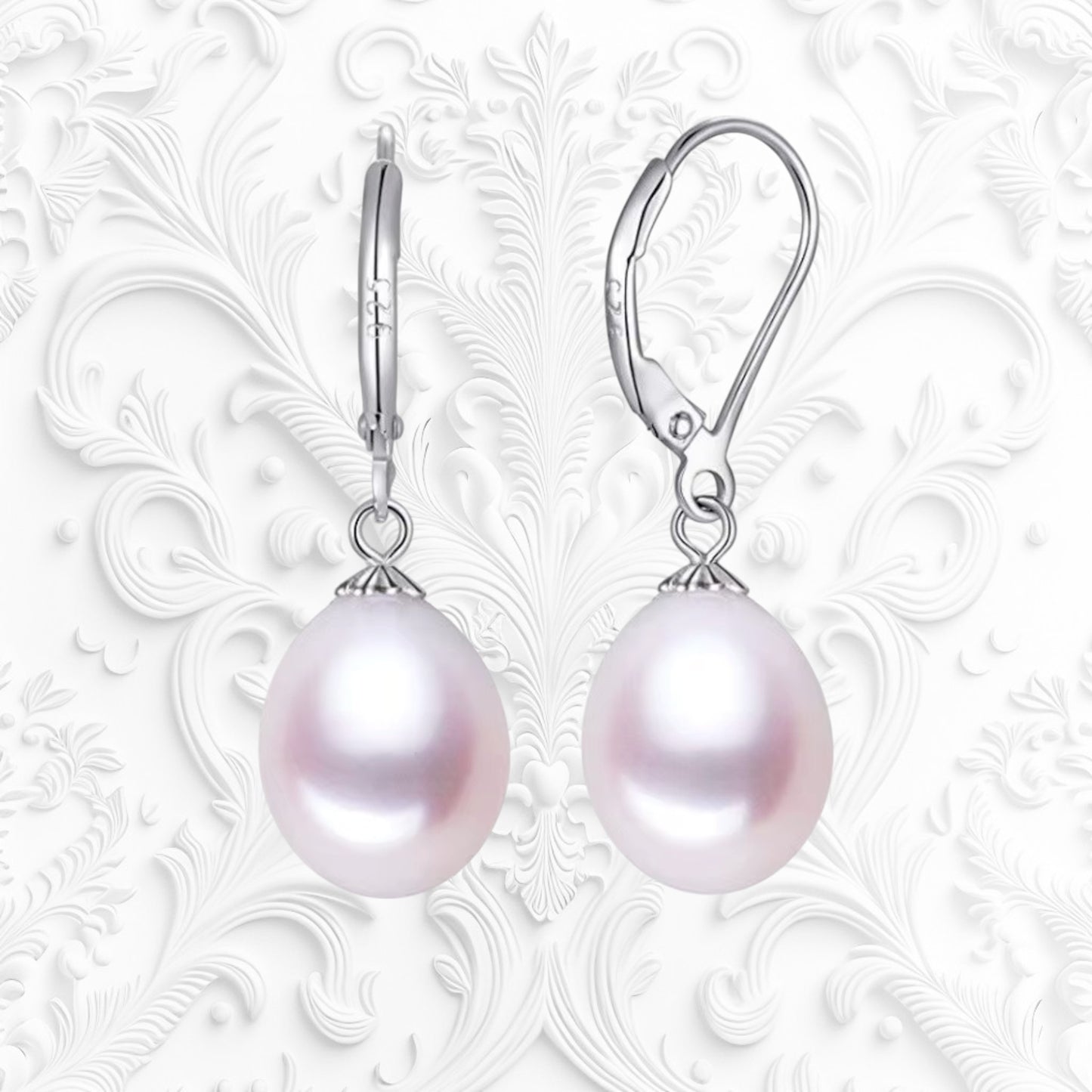 White Pearl Drop Earrings Leverback