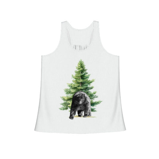 Observant Bear Flow Racerback Tank Top.  The image on the front shows two sea lions on a abstract ocean blue background. By van isle goddess dot com