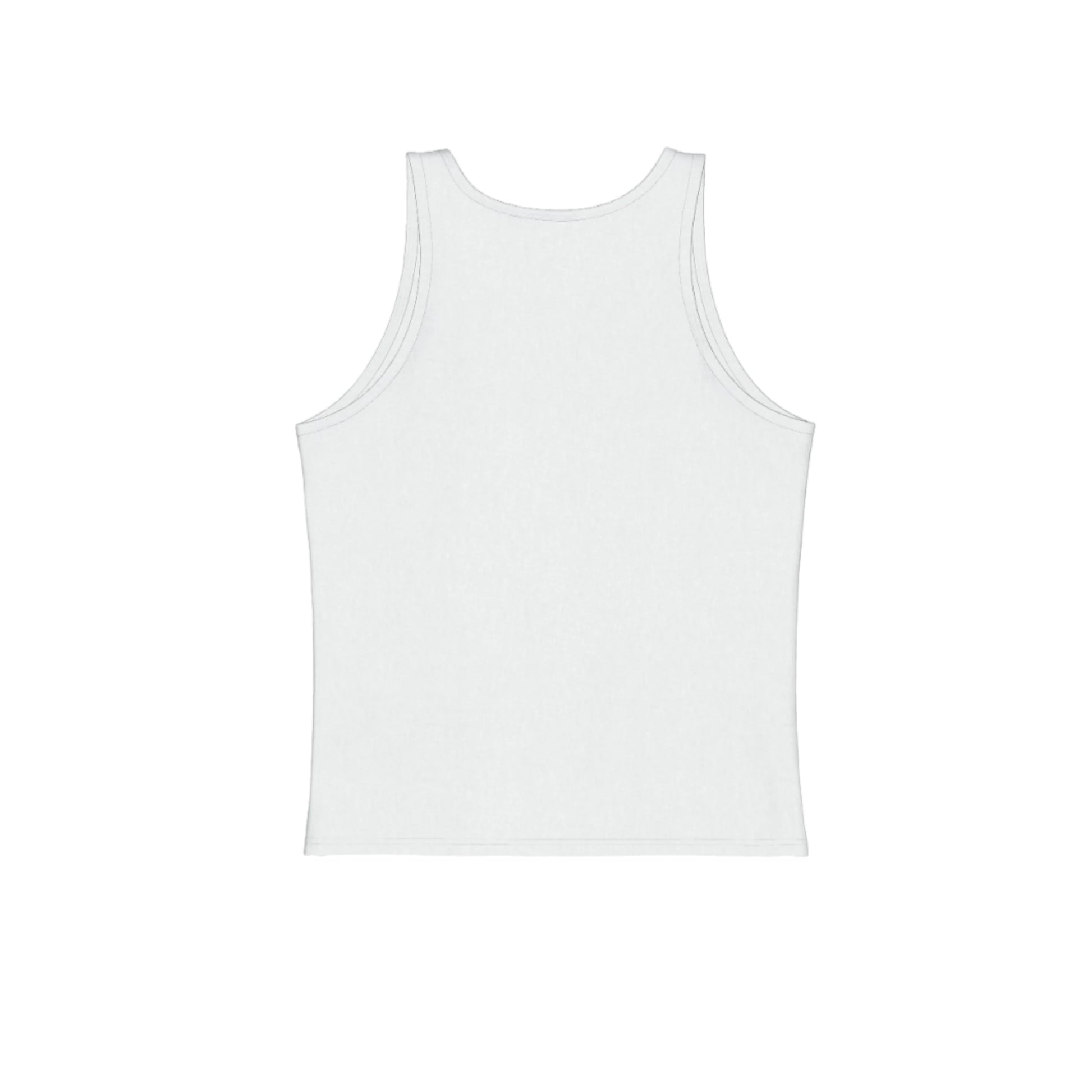 the back of the white tank top