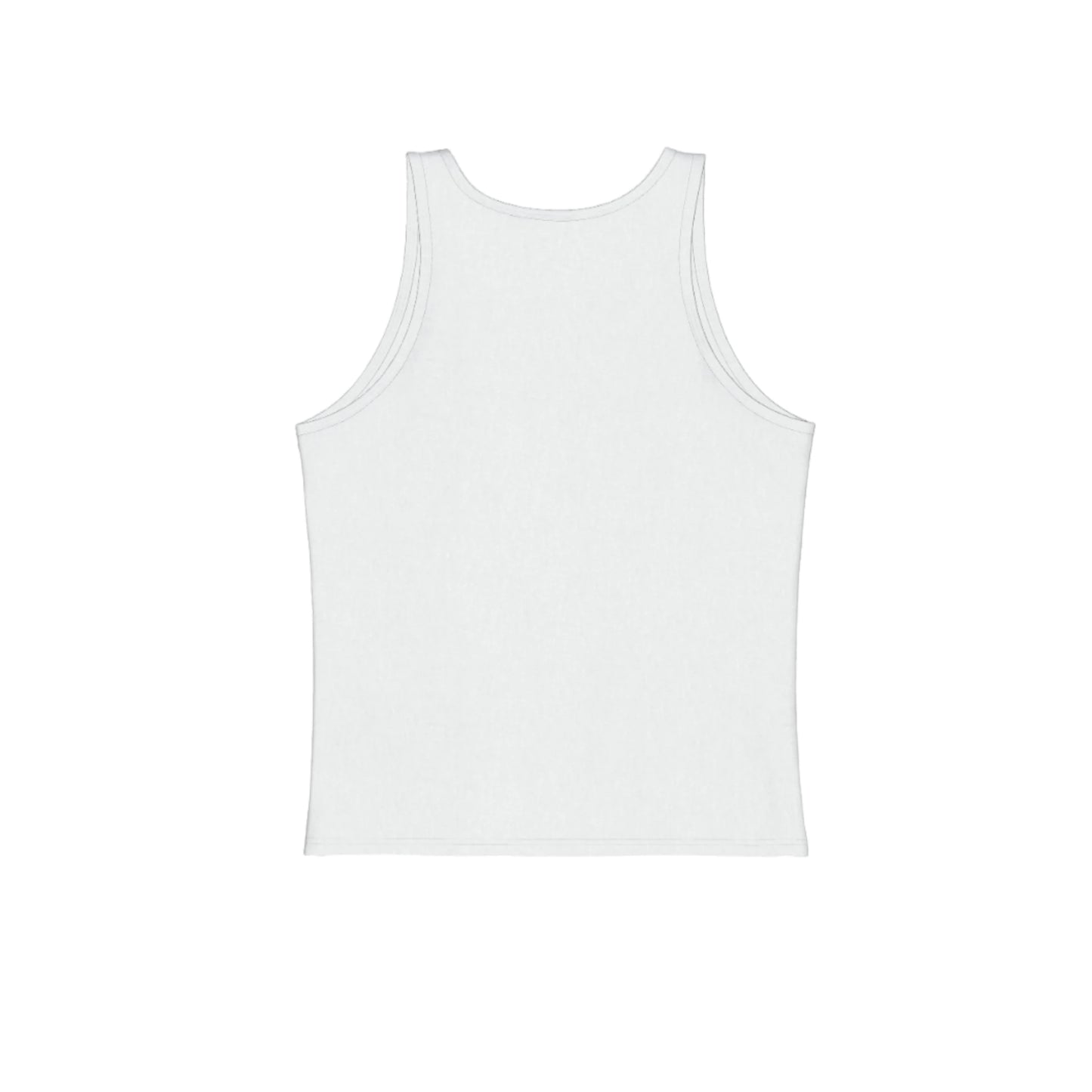 The back of the white unisex tank top.
