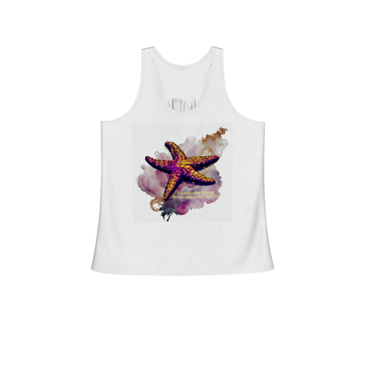 Star Track Vancouver Island British Columbia flow racerback tank top featuring a starfish on a colourful abstract background.