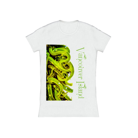 Vancouver Island Sea Anemone Comfort Slim Fit T-shirt. The image is of a green sea anemone under water .  The words read Vancouver Island