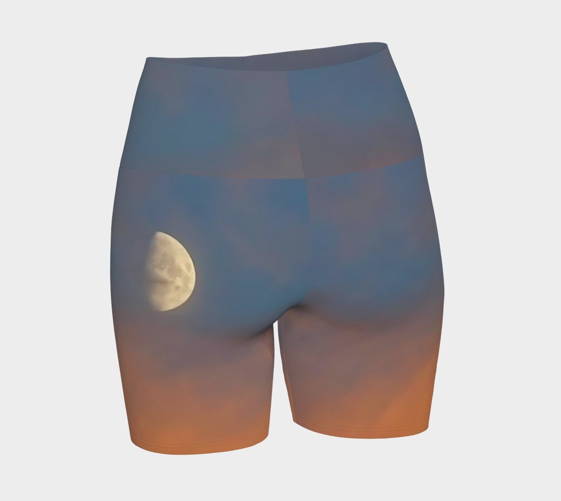 full moon yoga shorts. Featuring a image of the full moon .