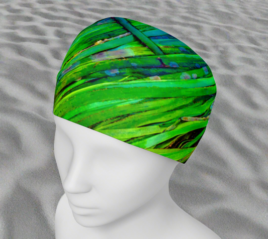 shades of green is an image of spring green sea grass at low tide on Parksville Beach.  Awesome image for a headband neck gaiter.