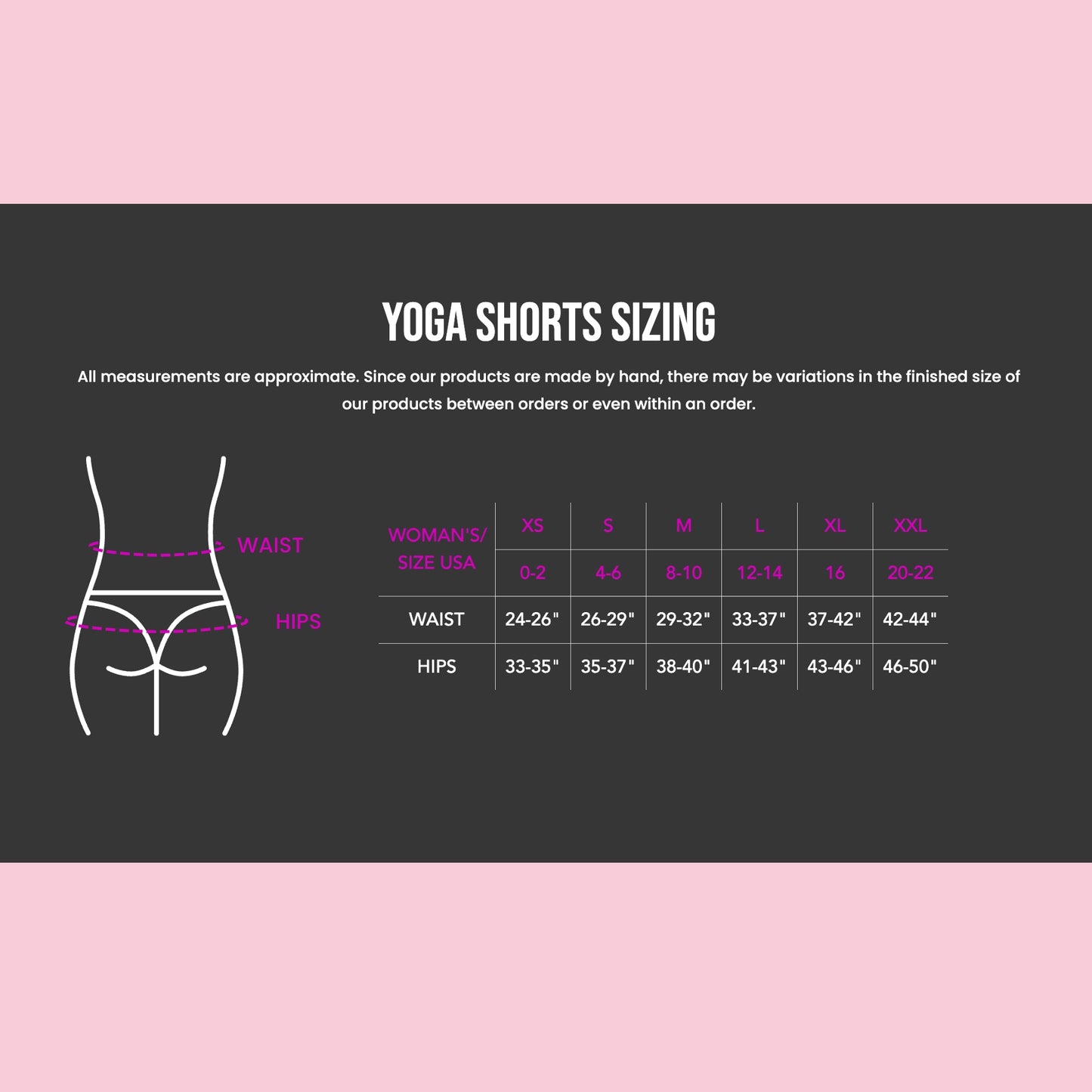 Yoga Shorts Size chart