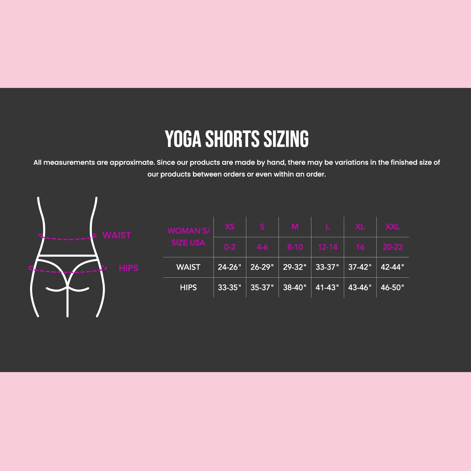 Yoga Shorts Size Chart