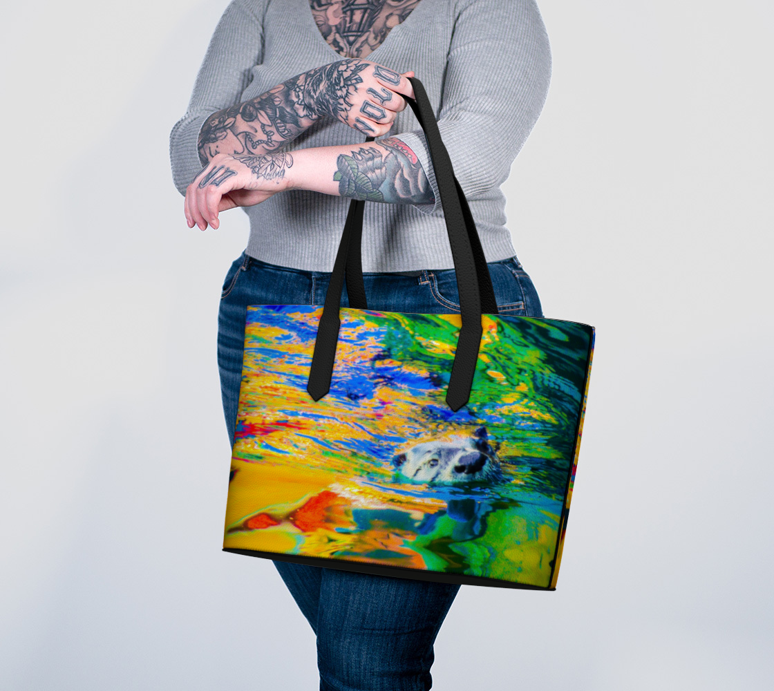 Otter Art Vegan Leather Tote Bag