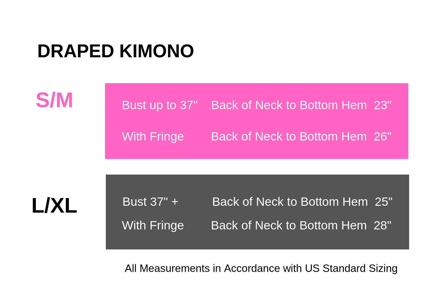 size guide for draped kimono